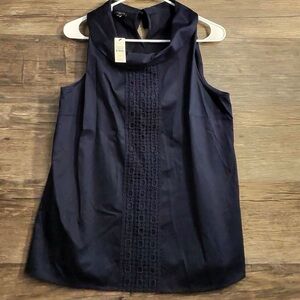 Talbots Dark Navy Blue Sleeveless Top with Lace Detail